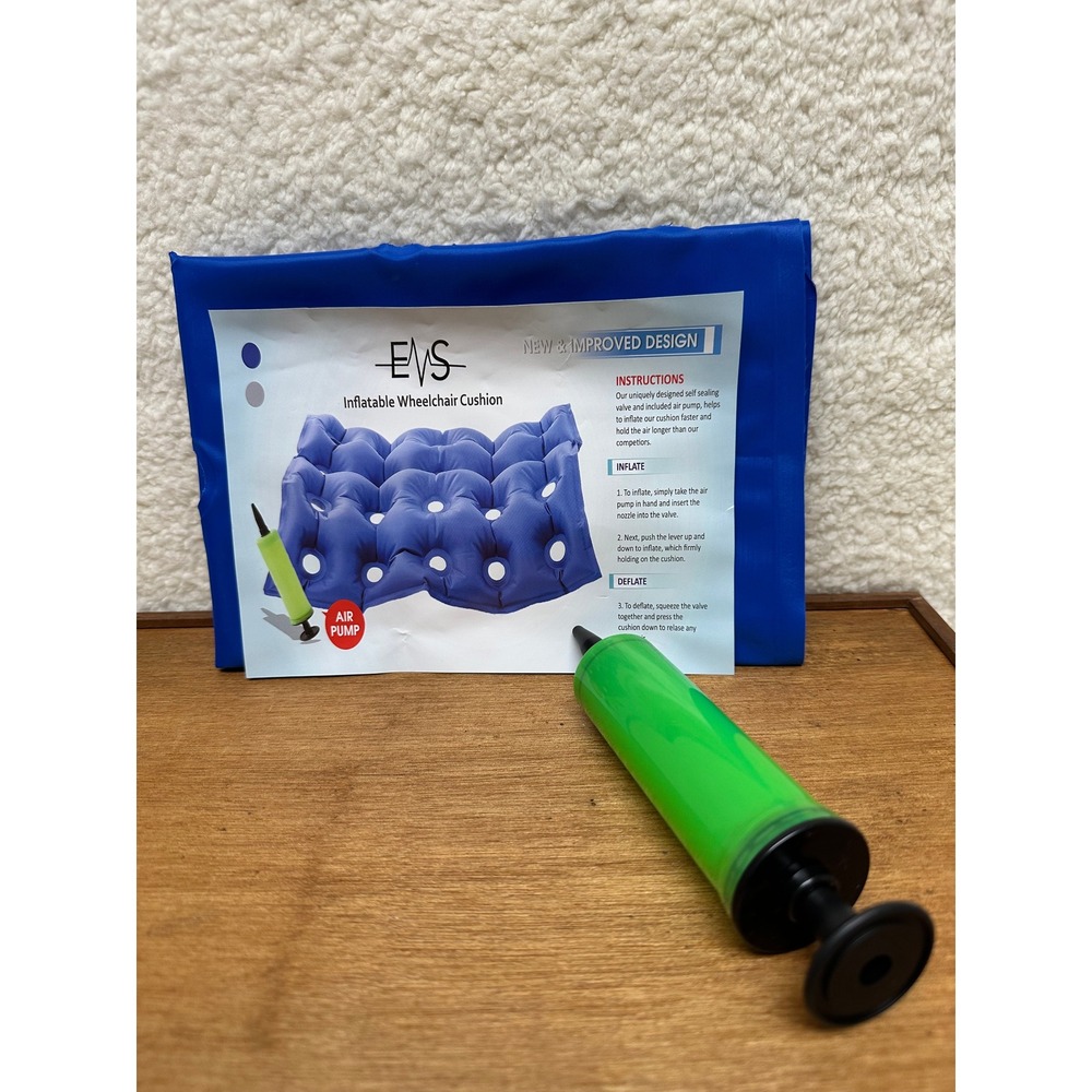 EMS Inflatable Wheelchair Cushion Blue Medical Grade Vinyl with Air Pump